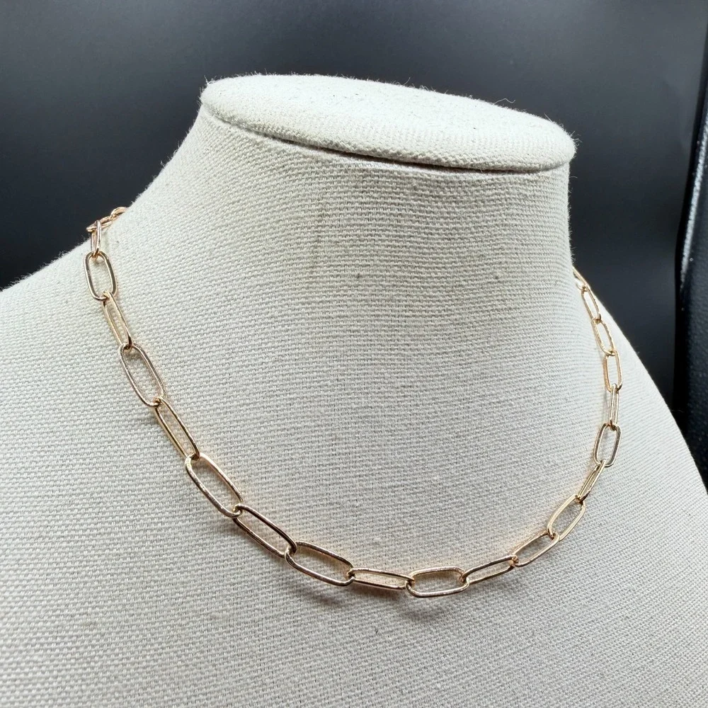 Rose Gold Tone Paperclip Chain Necklace Toggle Clasp Minimalist Modern Jewelry